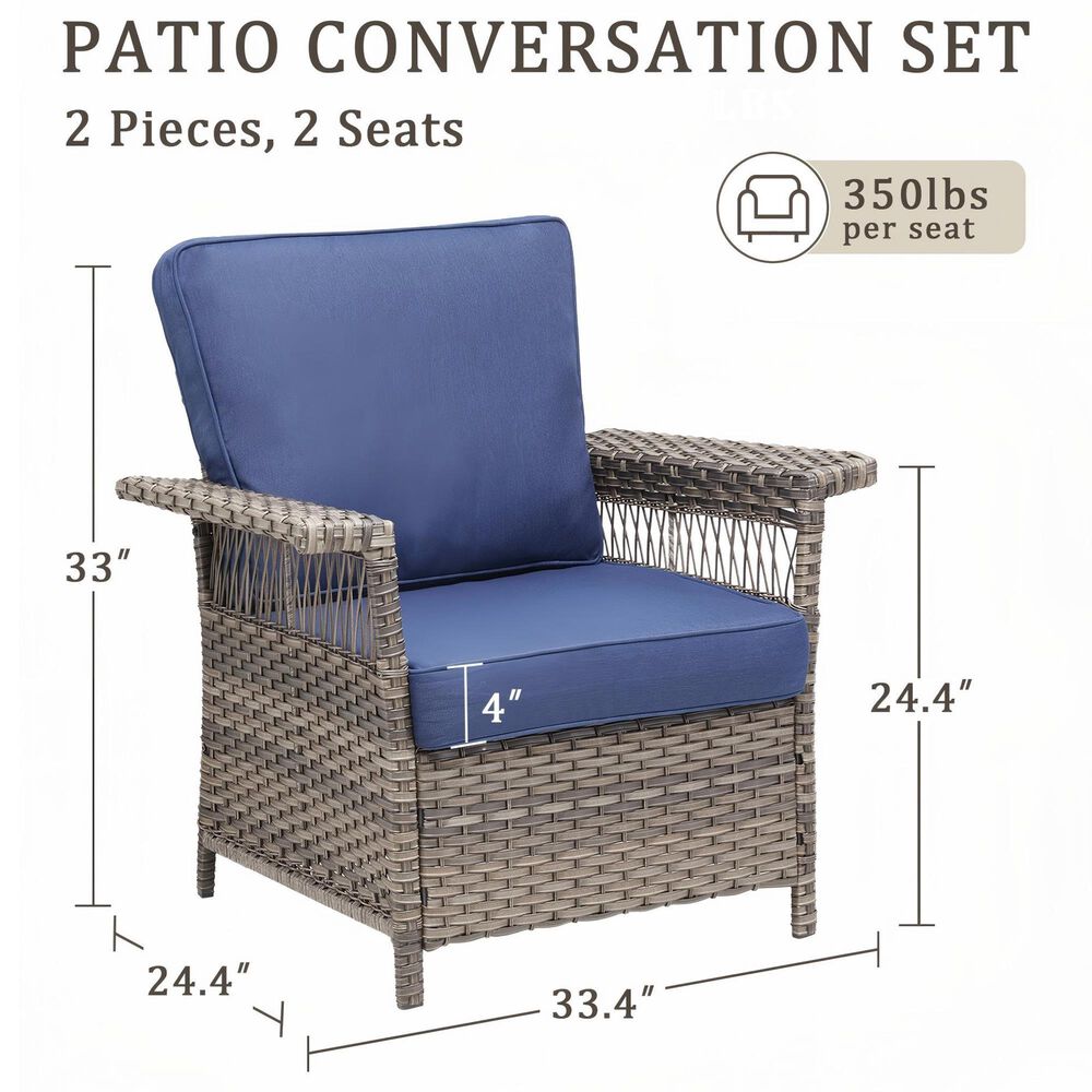 Sunwell Garden Patio Stationary Chair with Gray Frame and X-Laced Armrests in Navy (Set of 2), , large