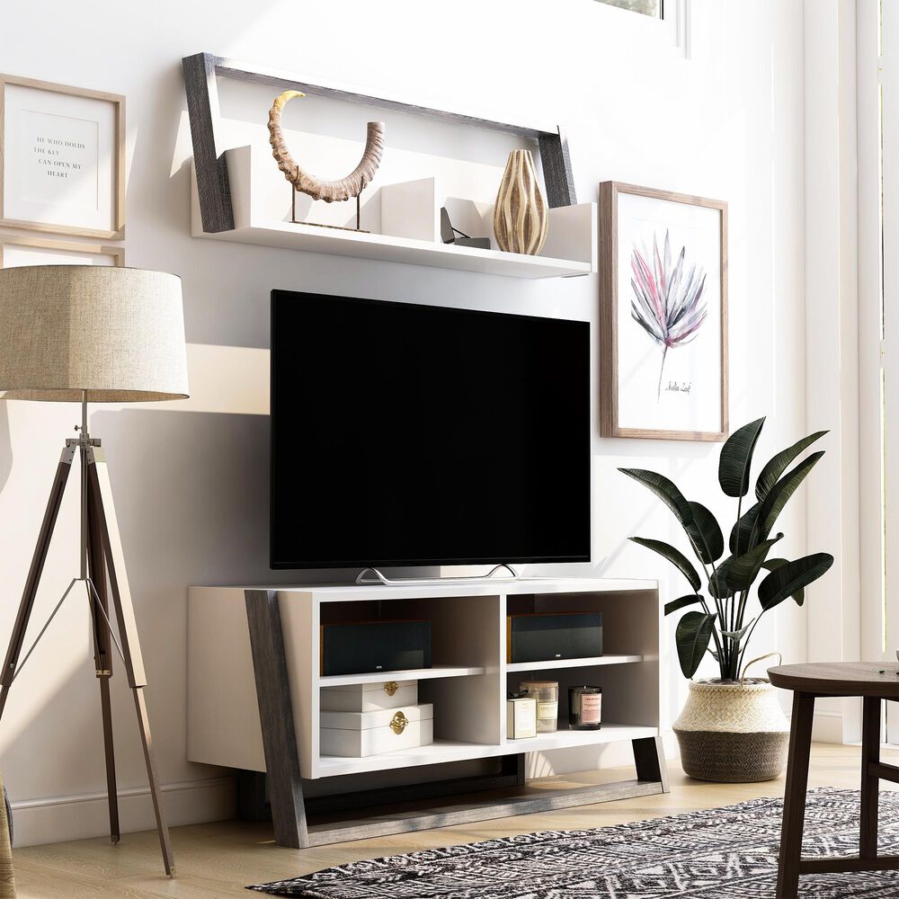 Furniture of America Friedman 2-Piece Entertainment Center in White and Gray, , large