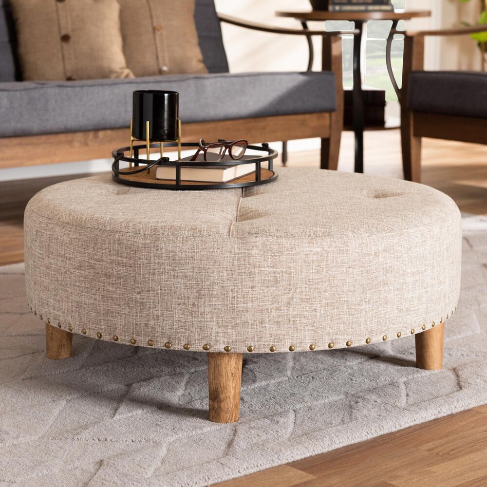 Baxton Studio Vinet Cocktail Ottoman in Beige, , large