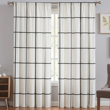 Pem America Truly Soft Windowpane 2-Piece Window Panel Pair in Ivory and Black, , large