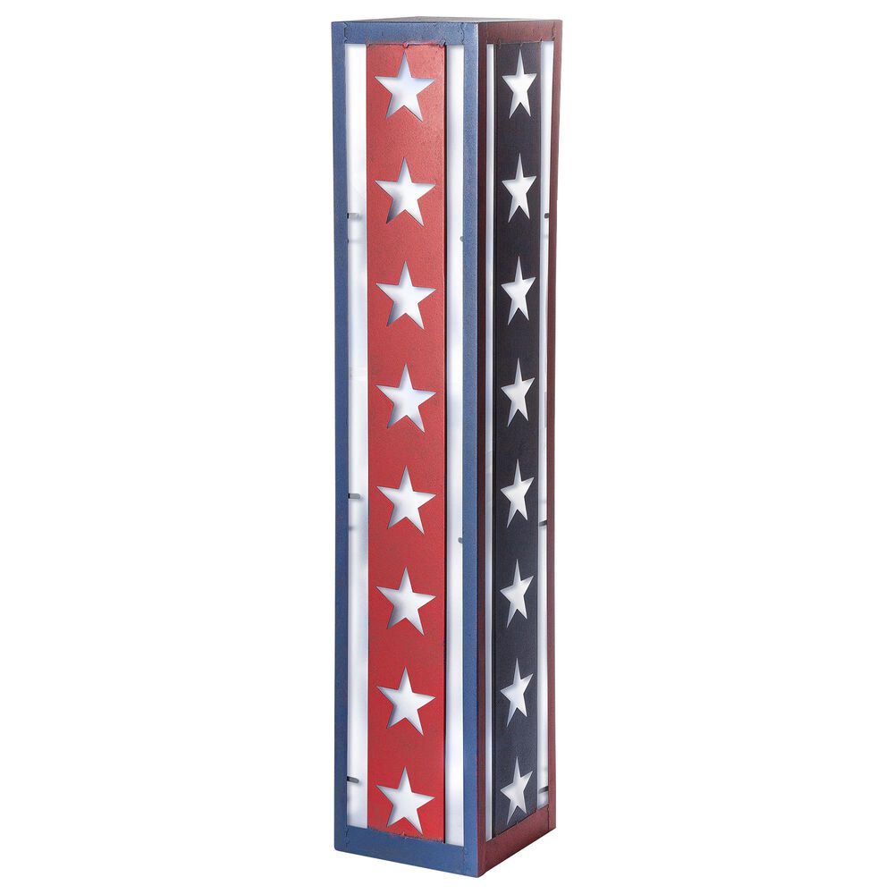 The Gerson Company 30" Solar Lighted Garden Patriotic Pillar in Red and Blue, , large