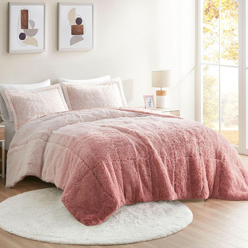 Hampton Park Brielle Ombre 2-Piece Twin/Twin XL Shaggy Long Fur Comforter Mini Set in Blush, , large