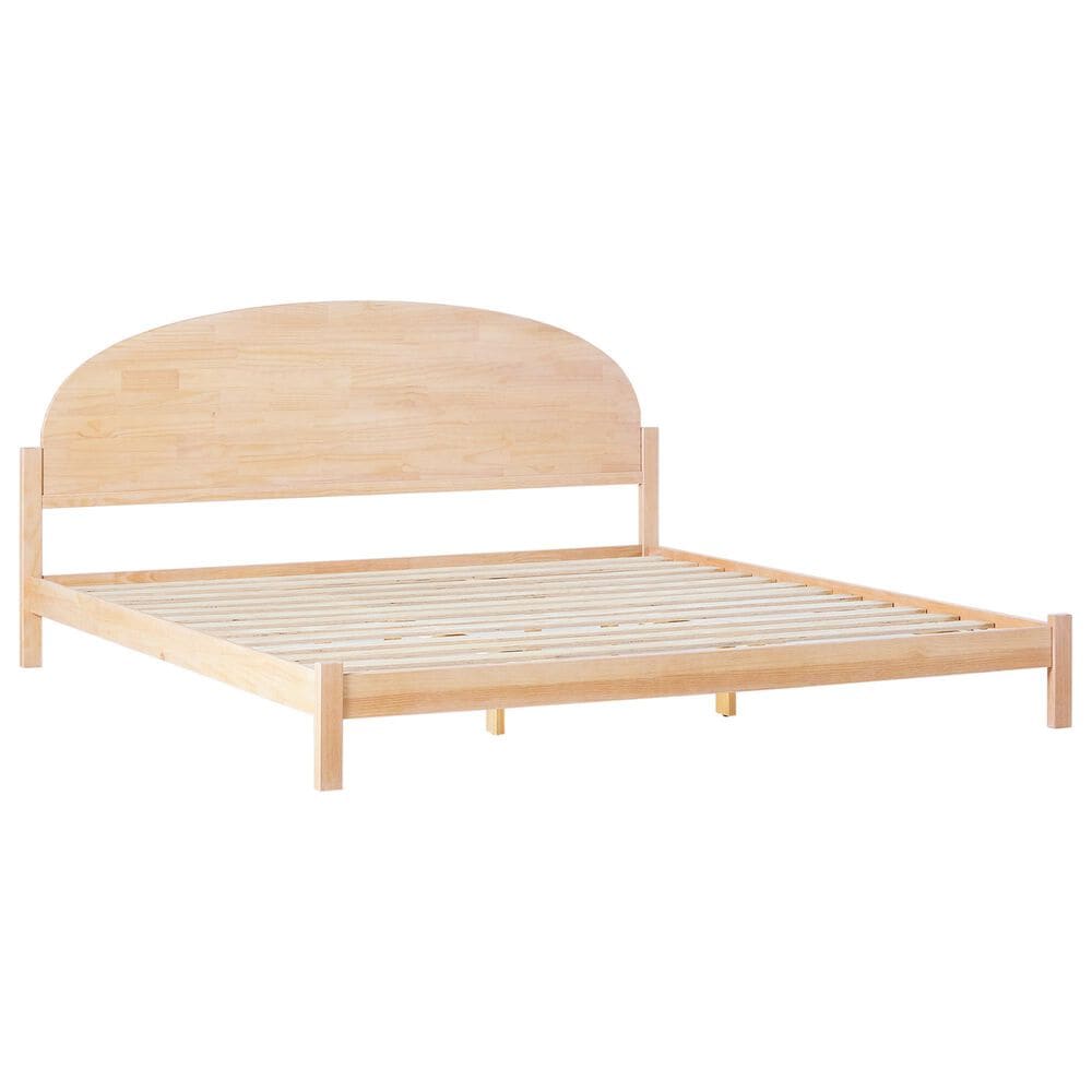 Walker Edison Elias King Platform Bed with Curved Wood Headboard in Cerused White, , large