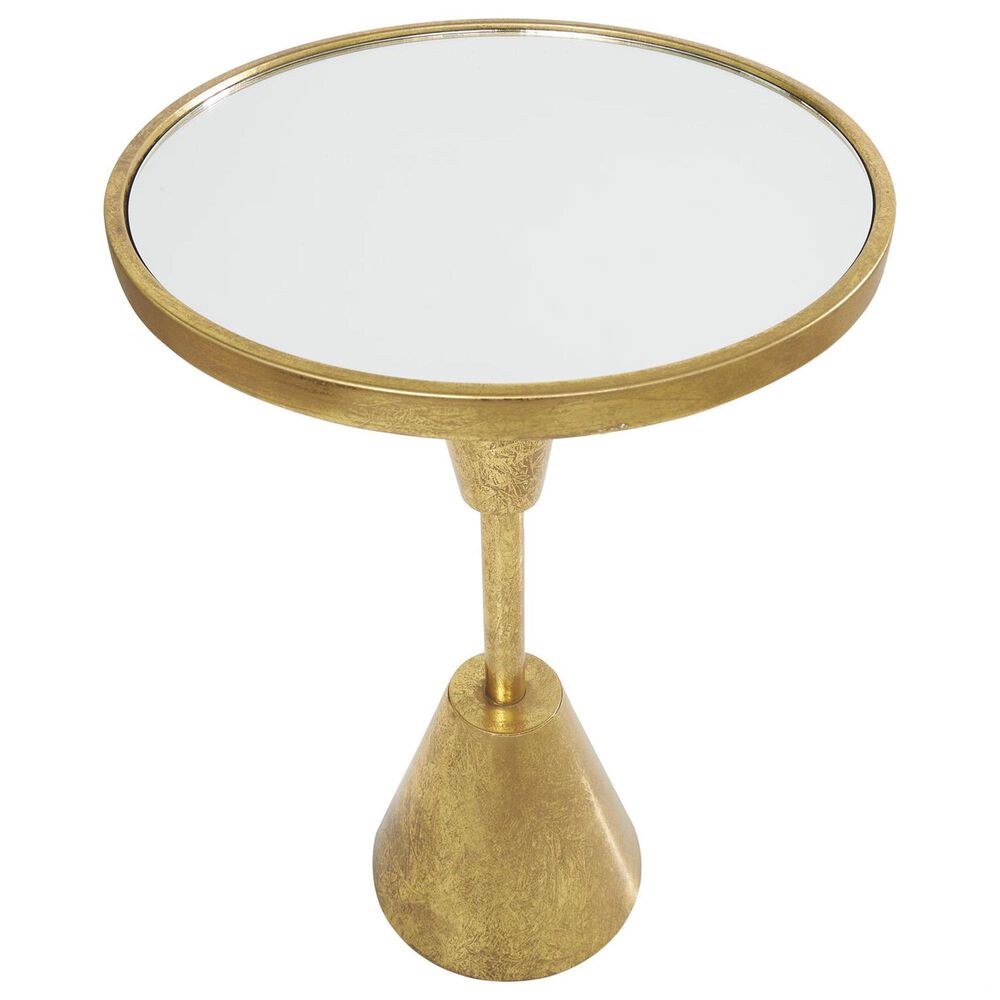 Maple and Jade Accent End Table with Pedestal Base and Mirrored Glass Top in Stain Gold, , large