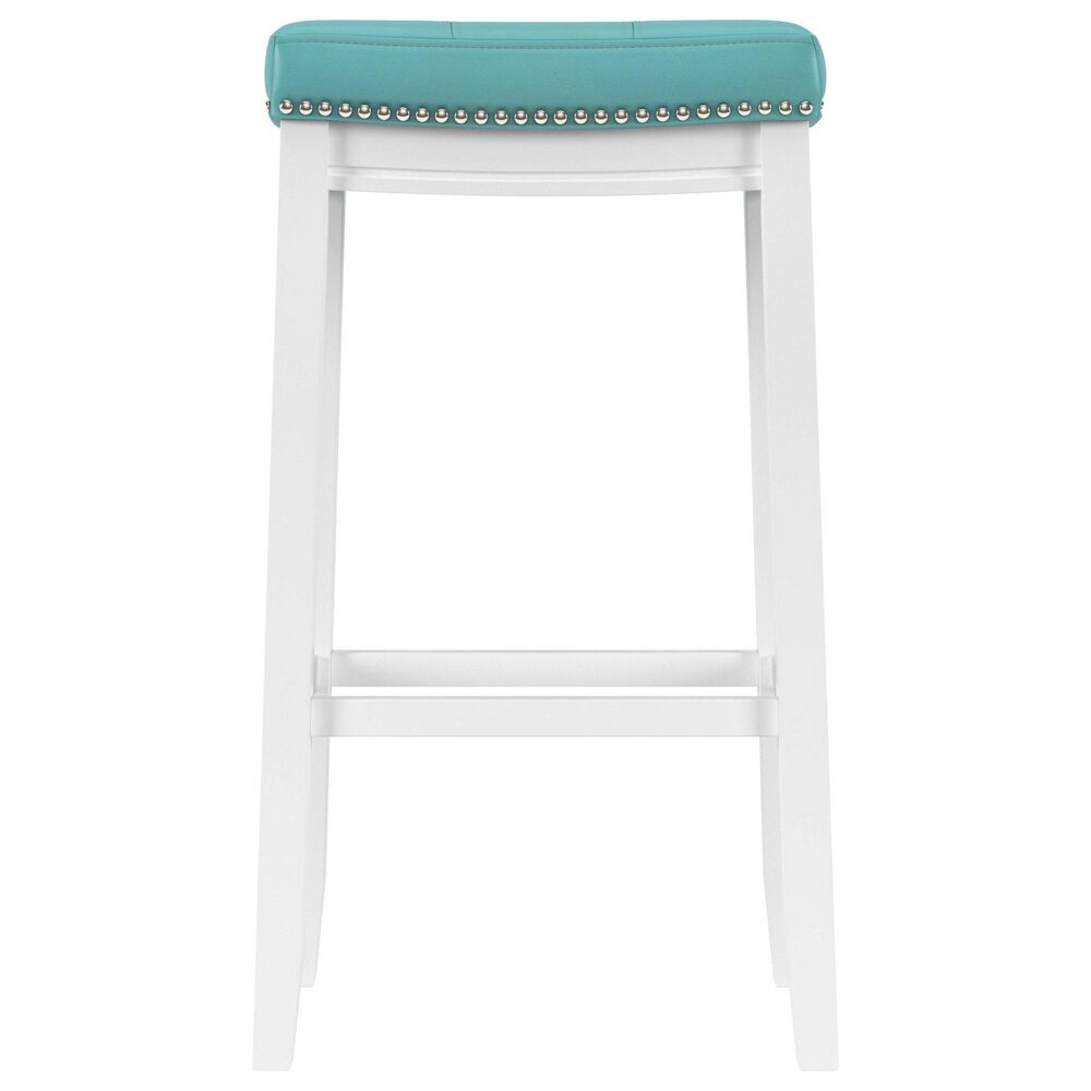 Linon Home Decor Claridge Bar Stool with Teal Cushion in Bright White, , large