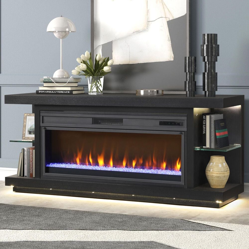 Ironleaf Riviera Media Console with 42" Fireplace Insert in Black, , large