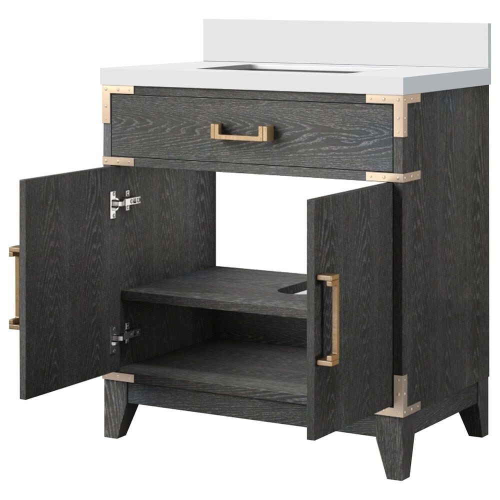 Lexora Home Laurel 30&quot; Single Bathroom Vanity in Black Oak with White Quartz Top and Rectangular Sink, , large