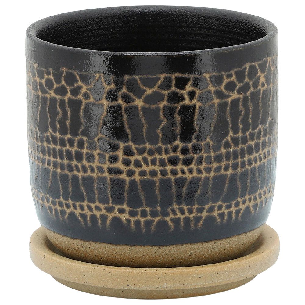 Sagebrook Home 5" Glazed Planter with Saucer in Black, , large
