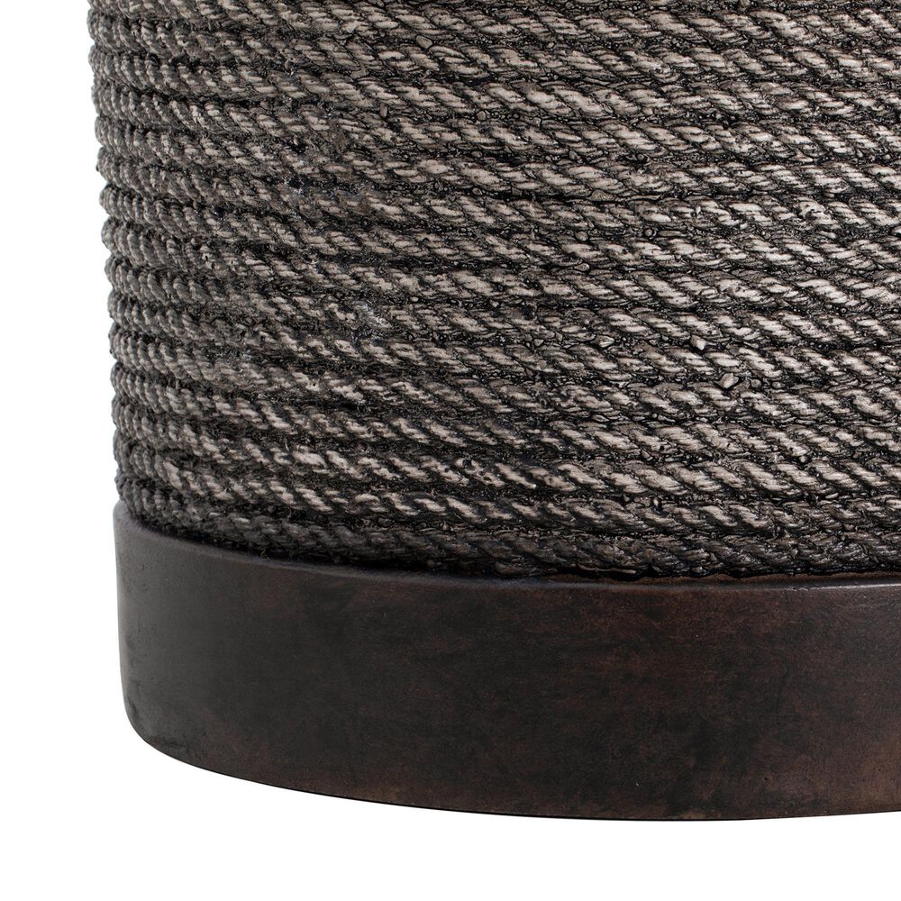 Hearth and Haven Outdoor Side Table with Braided Cord Design and Vintage Trim in Dark Brown, , large