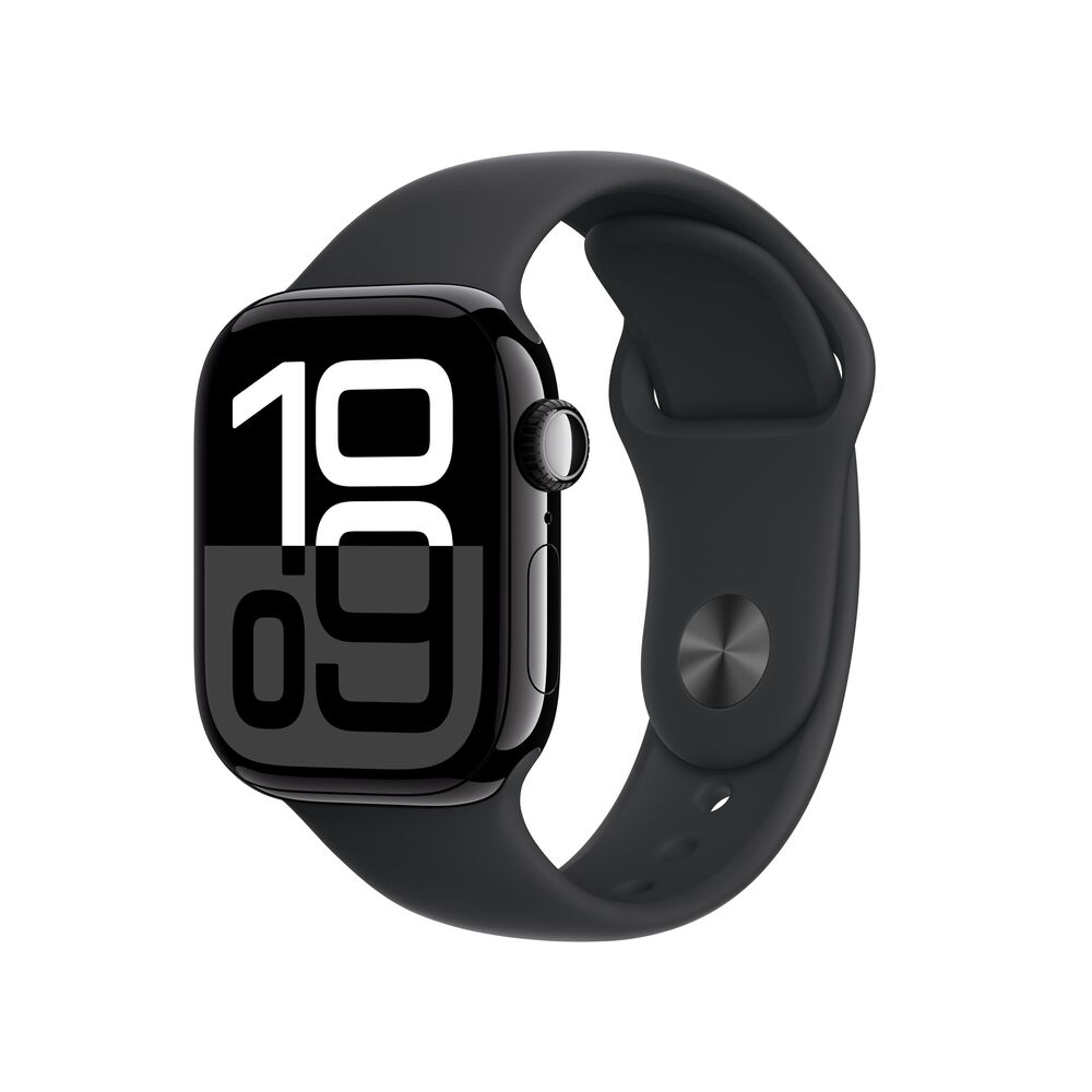 Apple Watch Series 10 GPS + Cellular 42mm Jet Black Aluminum Case with Black Sport Band - S/M, , large