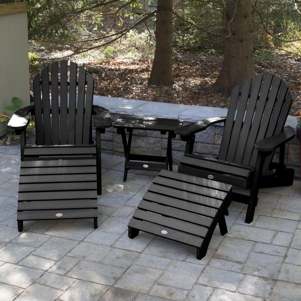 Highwood USA Hamilton 5-Piece Folding Adirondack Set in Black, , large