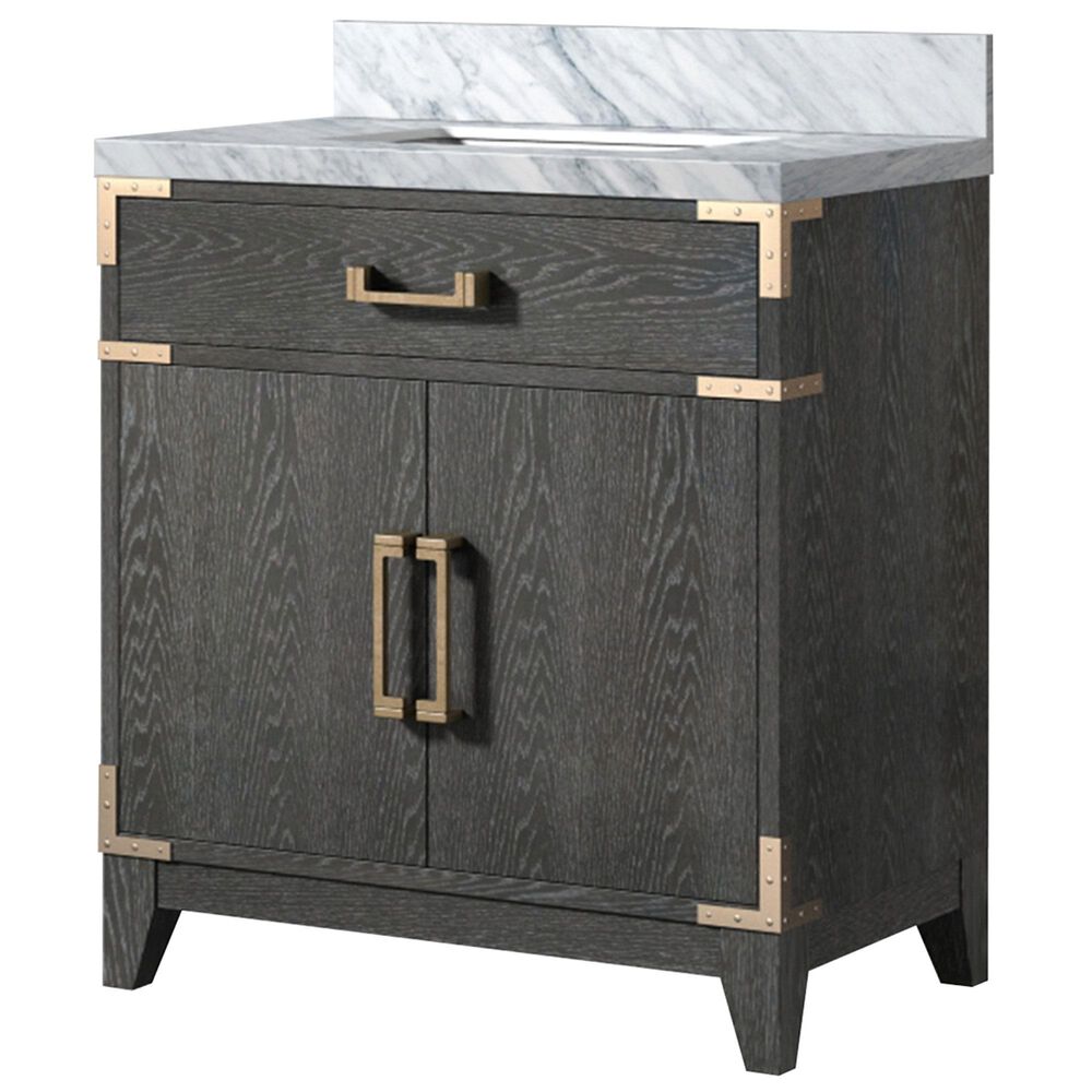 Lexora Home Laurel 30" Single Bathroom Vanity in Black Oak with White Carrara Marble Top and Rectangular Sink, , large