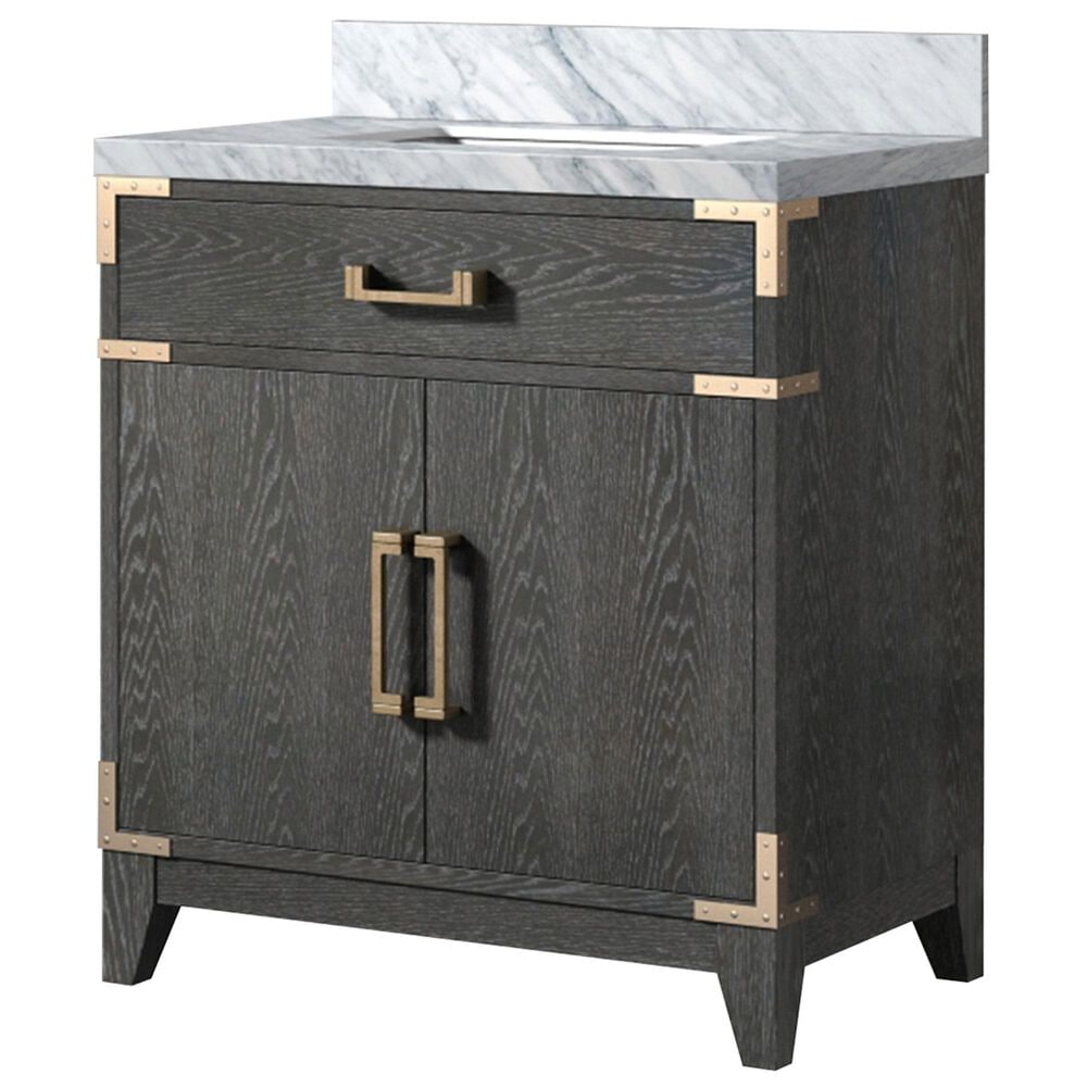 Lexora Home Laurel 30" Single Bathroom Vanity in Black Oak with White Carrara Marble Top and Rectangular Sink, , large