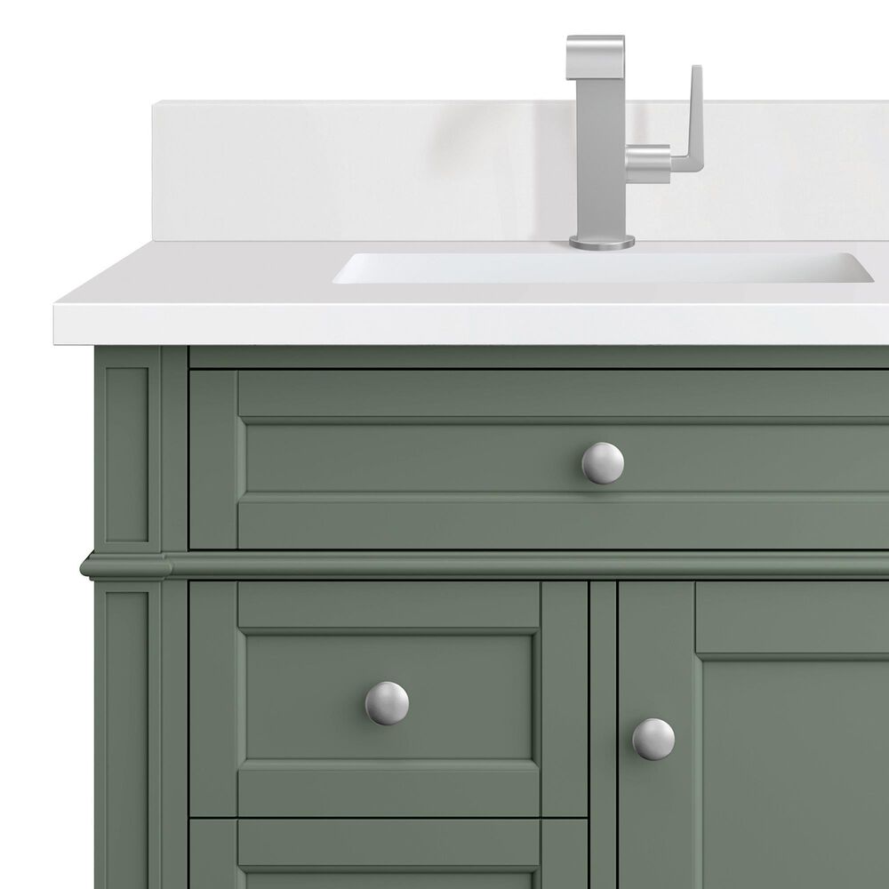 James Martin Vanities Brittany 30" Single Bathroom Vanity in Smokey Celadon with Single Hole 3 cm White Zeus Quartz Top and Rectangular Sink, , large
