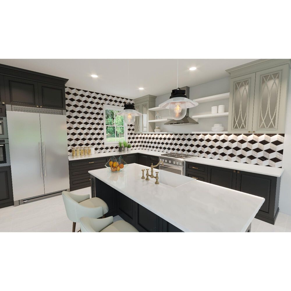 Soho Studio Pari Sabbia Thassos and Brown 8" x 9.21" Marble Mosaic Sheet, , large