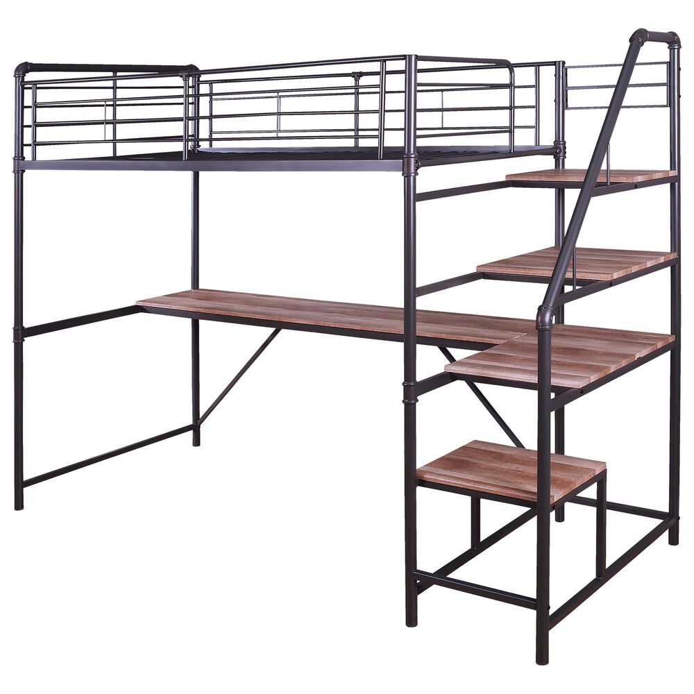 Furniture of America Schwing Twin Loft Bed in Sand Black and Copper, , large