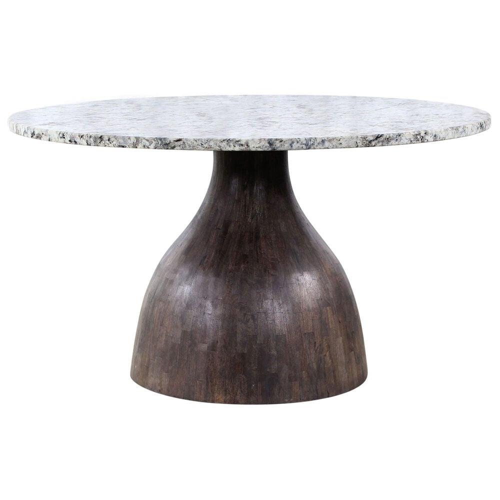 Home Trends &amp; Design Soloman Pedestal Dining Table with Marble Top and Black Finish, , large