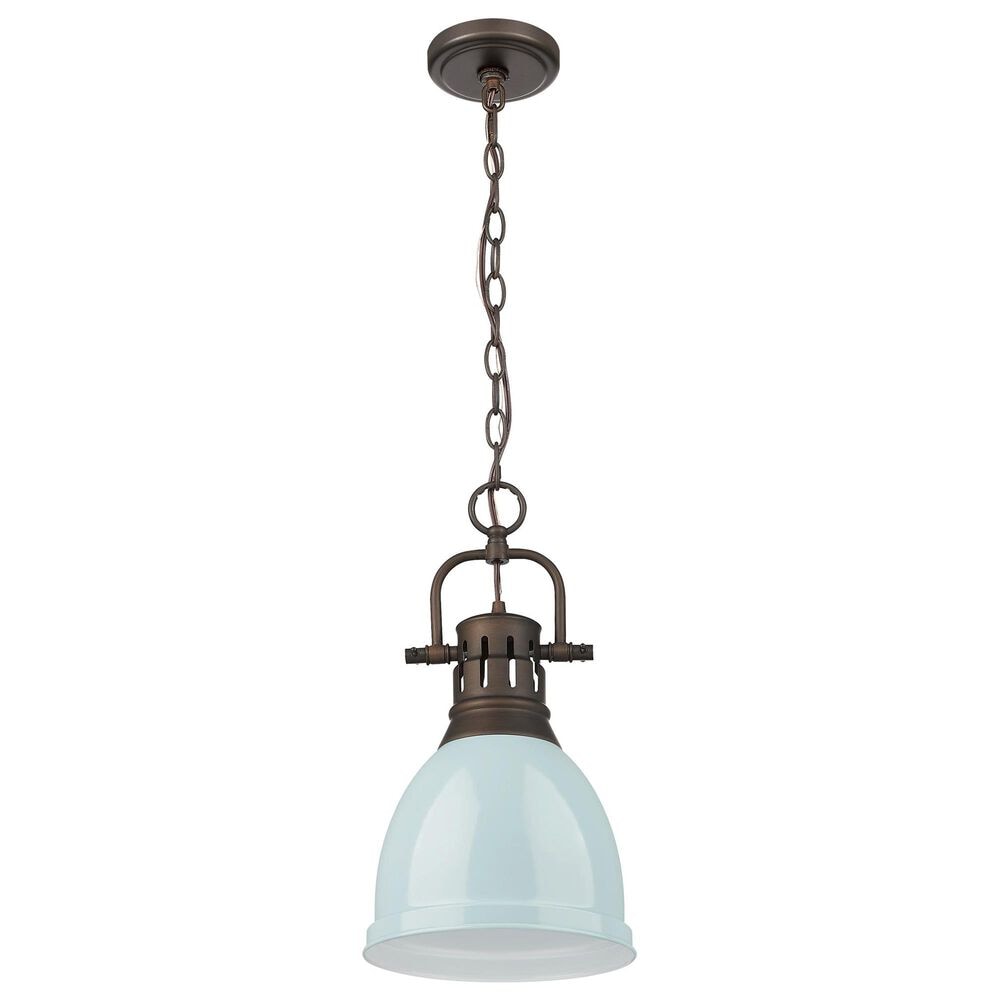 Golden Lighting Duncan 1-Light Small Pendant with Chain and Seafoam Shade in Rubbed Bronze, , large