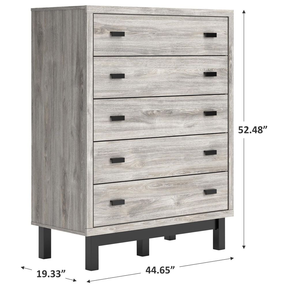 Ashley Vessalli 5-Drawer Chest in Light Gray and Matte Black, , large