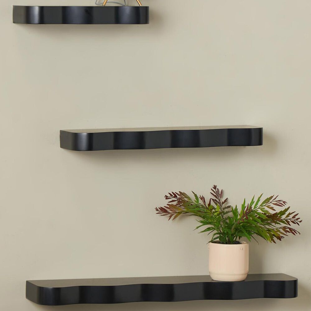Maple and Jade 3-Piece Handmade Wall Shelf Set in Black, , large