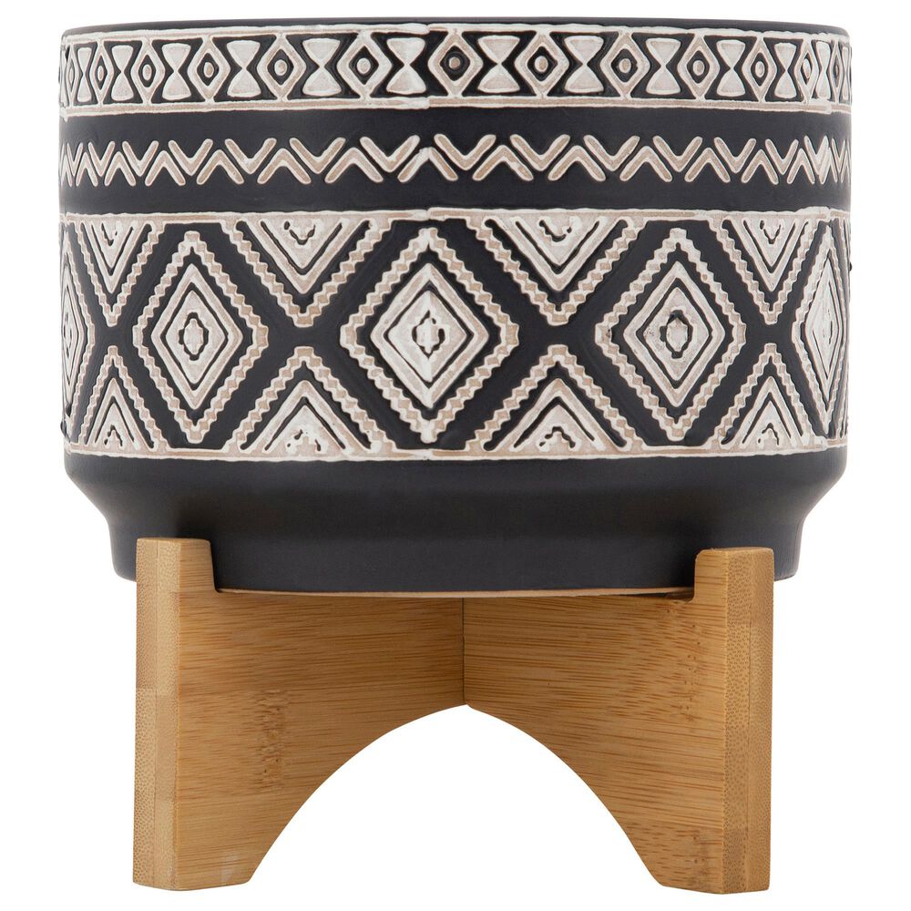 Sagebrook Home 7" Diamond Planter on Stand in Black, , large