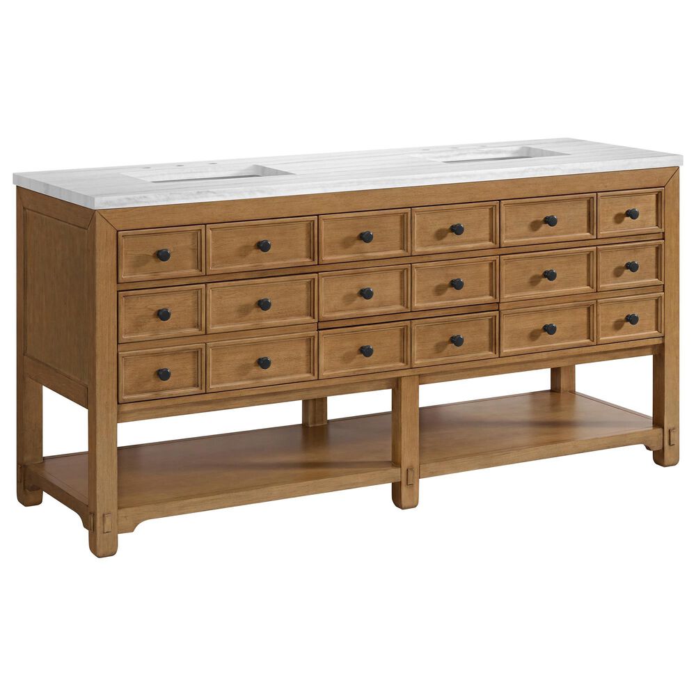 James Martin Malibu 72&quot; Double Bathroom Vanity in Amber Birch with 3 cm Arctic Fall Solid Surface Top and Rectangular Sinks, , large