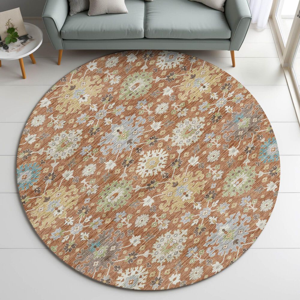Dalyn Rug Company Silk Road Cayenne, Paprika, Ivory, Gold, Teal, Gray and Brown 8&#39; Round Area Rug, , large