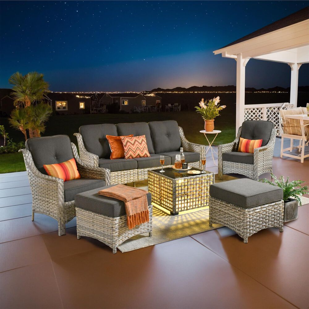 HOMLUX 5-Piece Patio Conversation Set with Two Ottomans in Black, , large