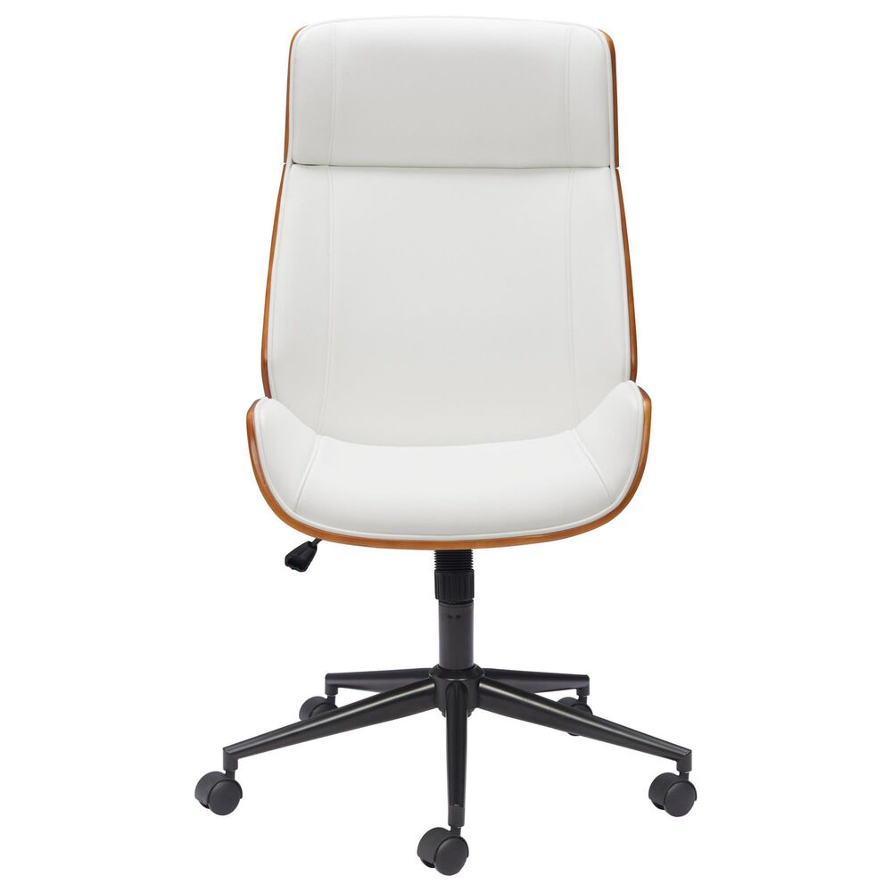 Zuo Modern Flex High Back Office Chair with White Faux Leather in Black and Walnut, , large