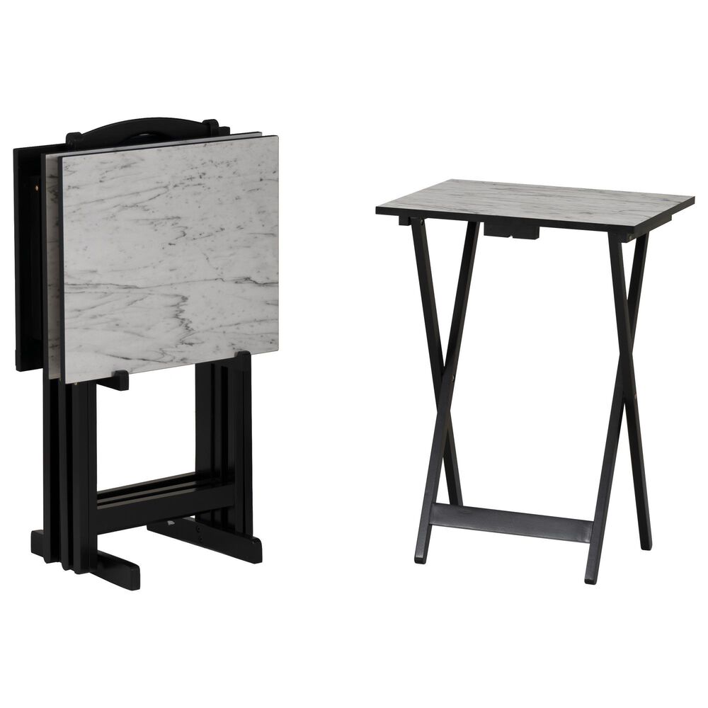 Linon Home Decor Talia Folding TV Tray Table Set with Stand in Black and White (Set of 4), , large