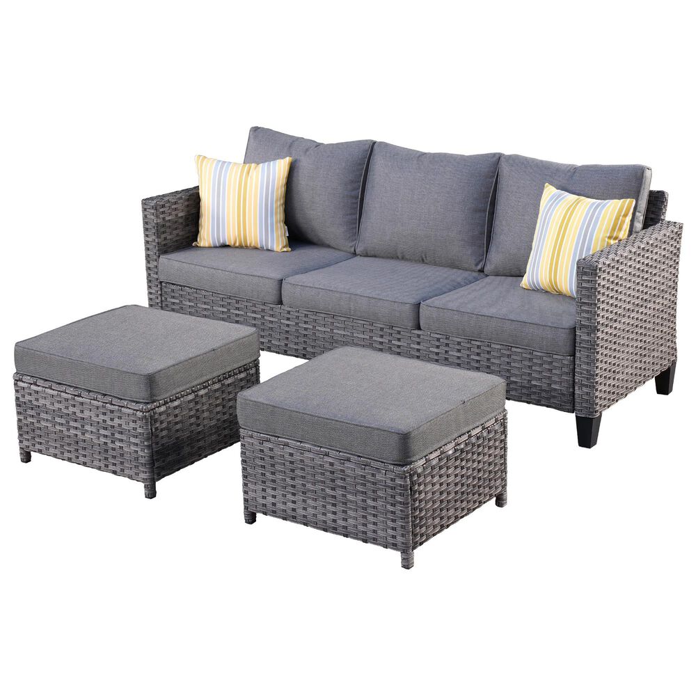 HOMLUX 3-Piece 77" Patio Sofa and Ottoman Set in Dark Grey, , large