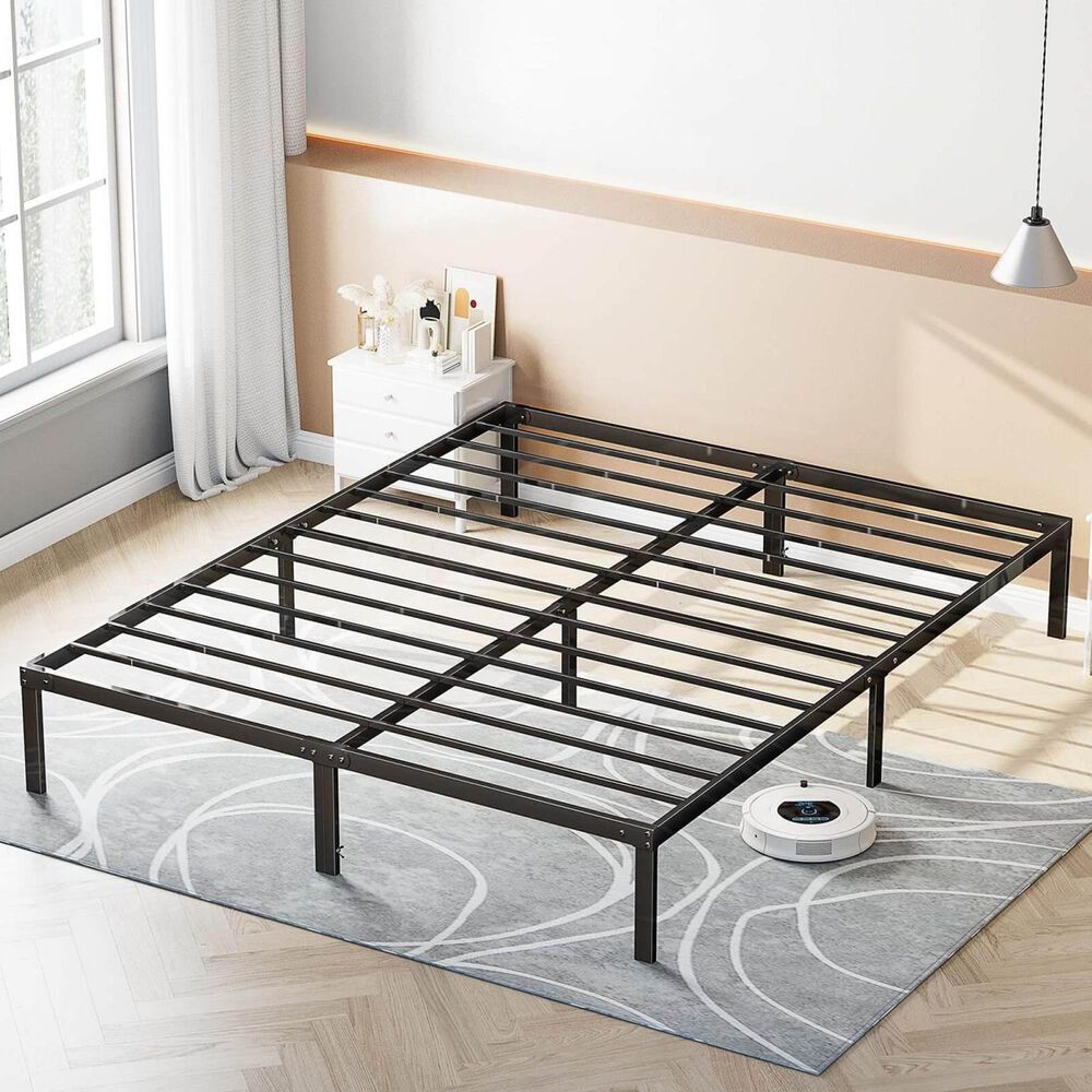 Hearth and Haven Queen Heavy Duty Metal Bed Frame in Black, , large