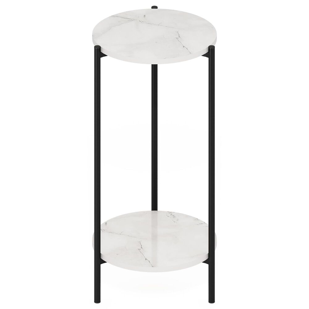HOMLUX 2-Tier Modern Tall Round Side End Table with Sturdy Metal Leg in Marble White and Black, , large
