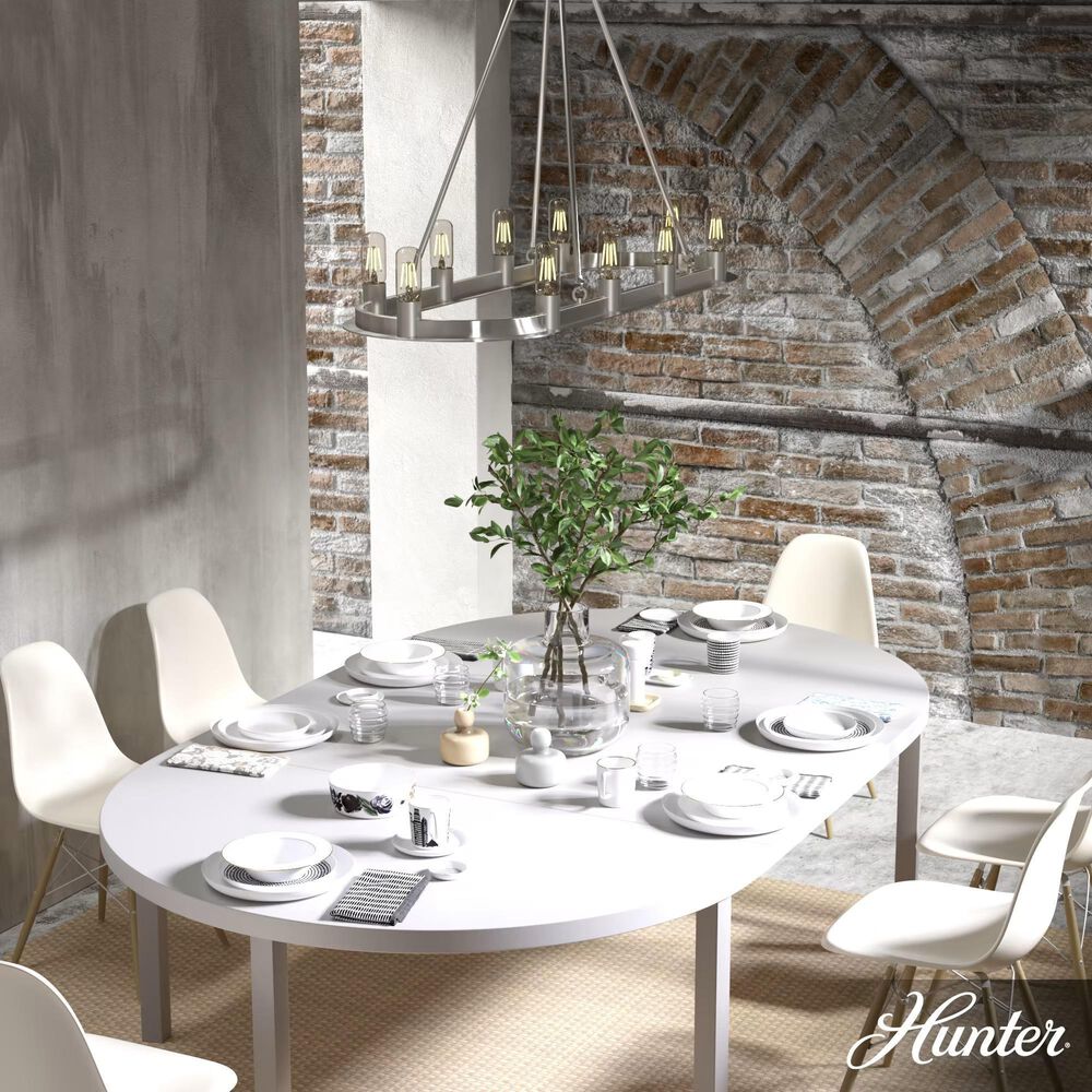Hunter Saddlewood 10-Light Linear Chandelier in Brushed Nickel, , large