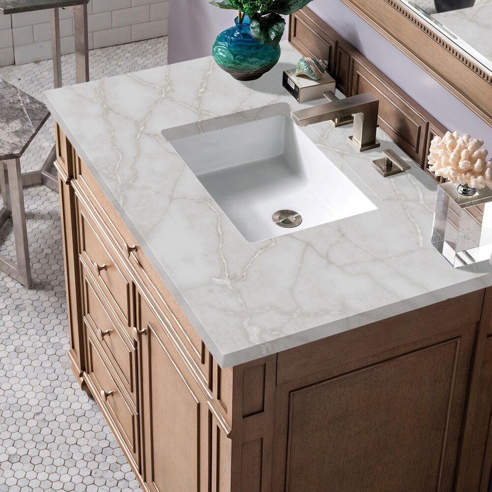 James Martin Vanities Bristol 36&quot; Single Bathroom Vanity in Whitewashed Walnut with 3 cm Victorian Silver Quartz Top and Rectangular Sink, , large