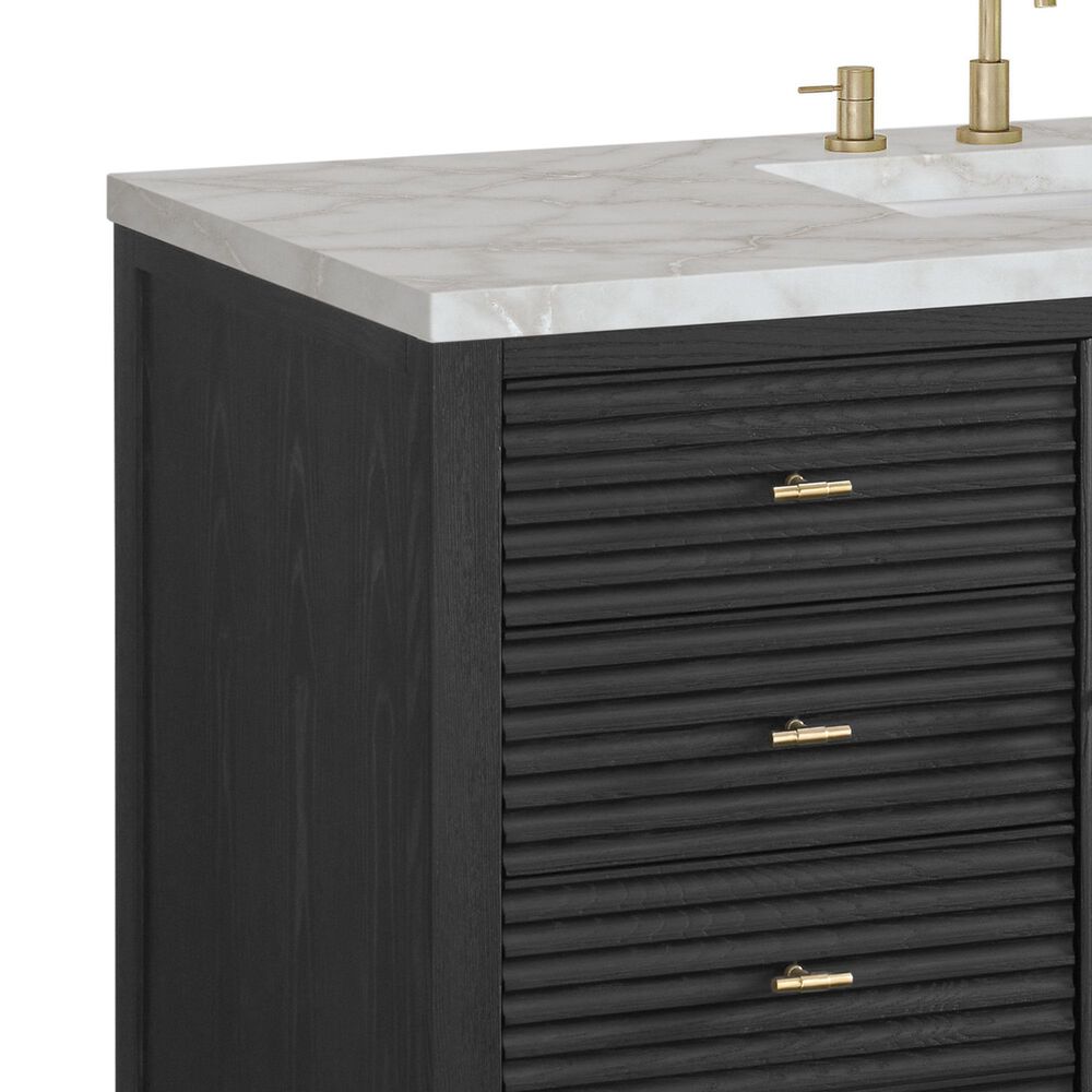 James Martin Vanities Myrrin 48" Single Bathroom Vanity in Carbon Oak with 3 cm Eternal Jasmine Pearl Silestone Top, Rectangular Sink and FreePower Wireless Charger, , large