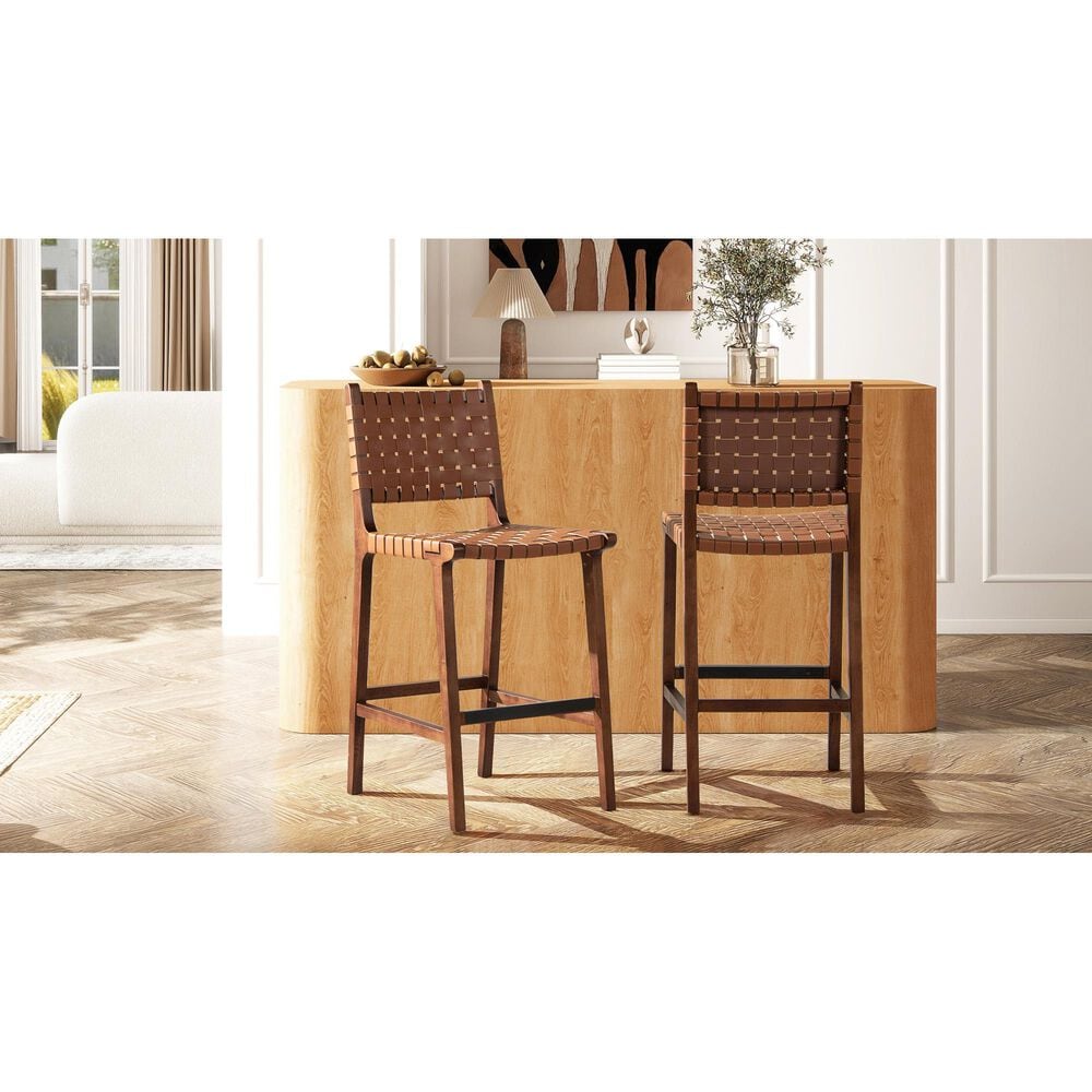Jennifer Taylor Home Andre 26" Counter Stool with Pecan Brown Cushion in Natural Brown, , large