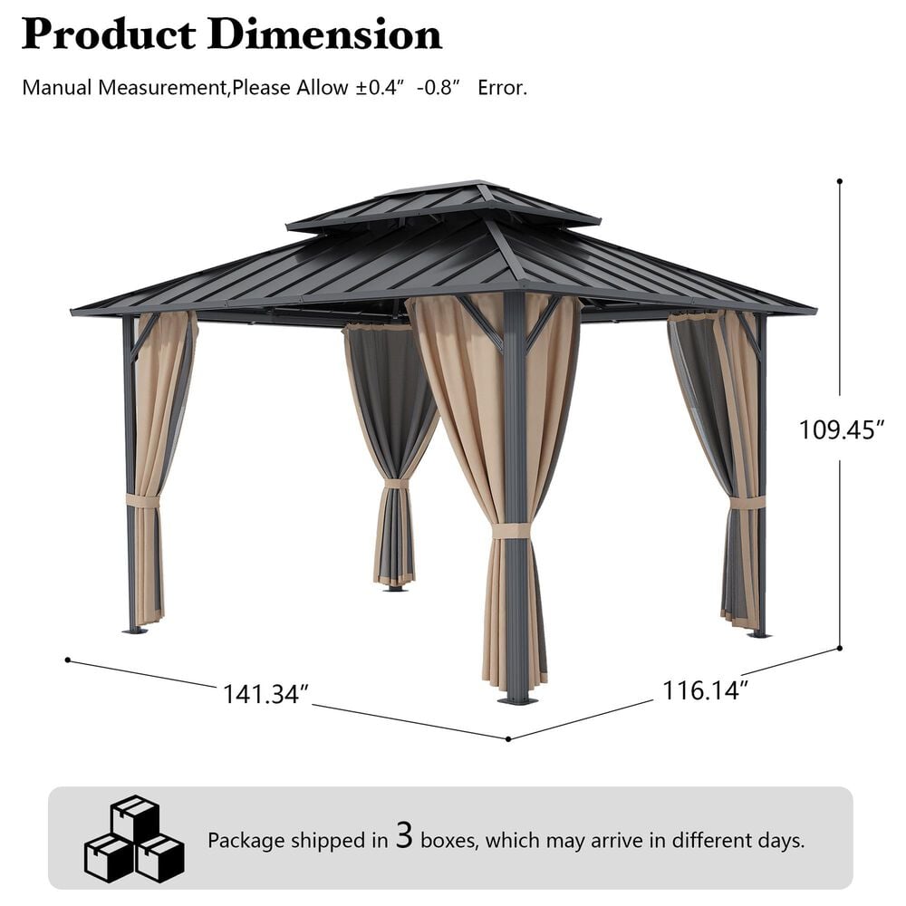 HOMLUX 10' x 12' Patio Hardtop Gazebo with Aluminum Posts in Khaki, , large