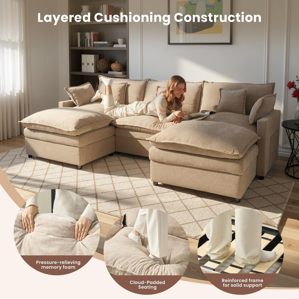 HOMLUX 107.87" Ultra-Comfort Chenille Sectional Sofa in Camel, , large