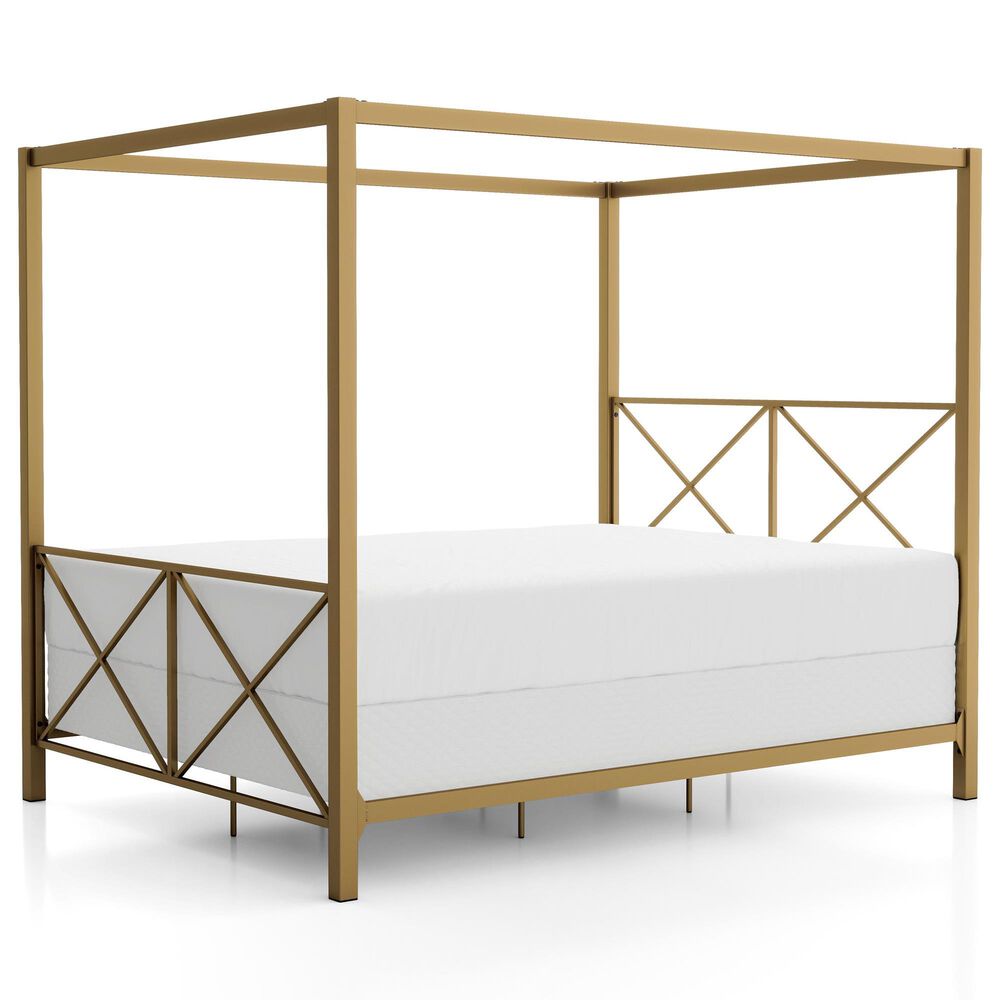 Furniture of America Rosadale Queen X-Cross Canopy Bed in Gold, , large