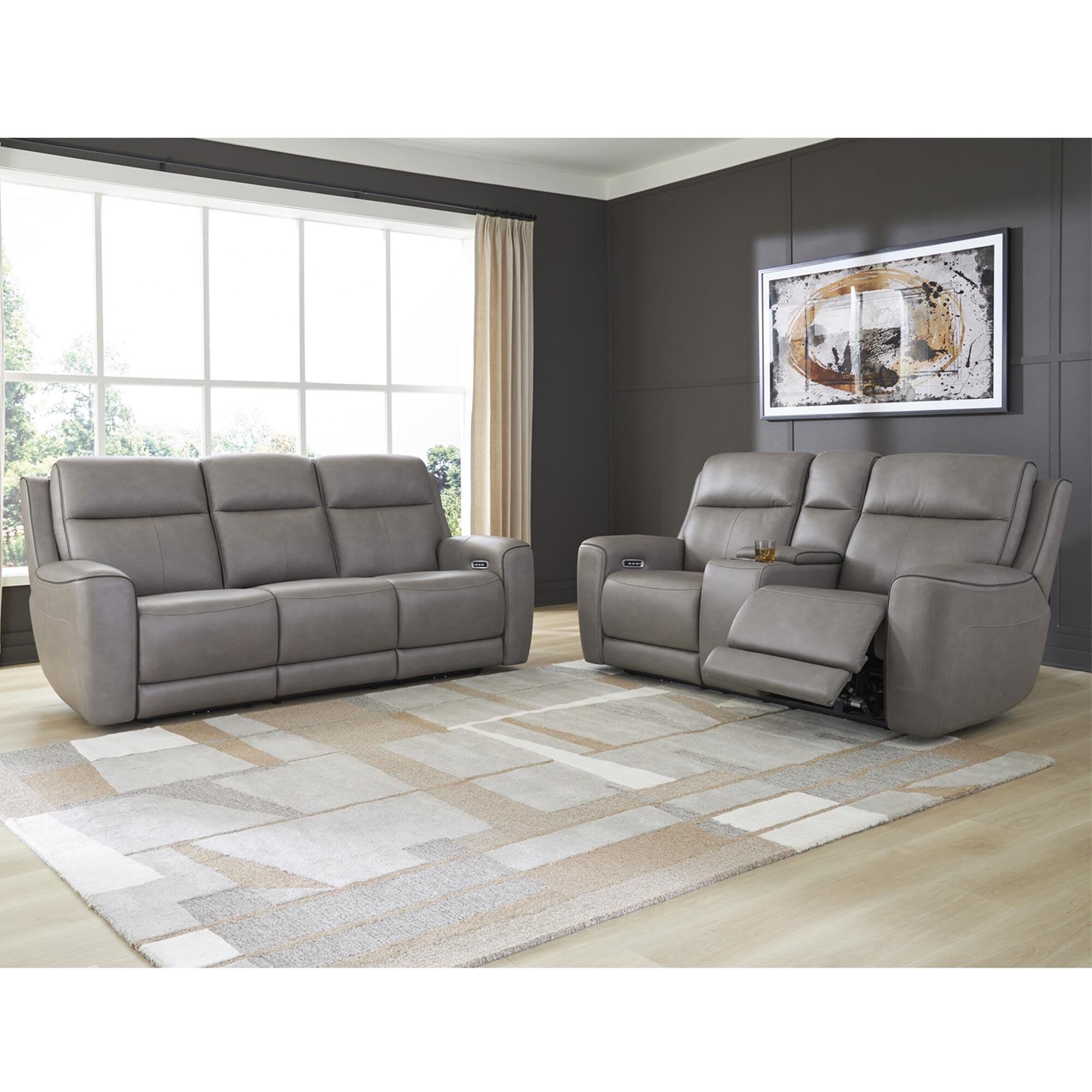 Ashley 5Z-Comfort Power Reclining Sofa and Loveseat Set in Coin