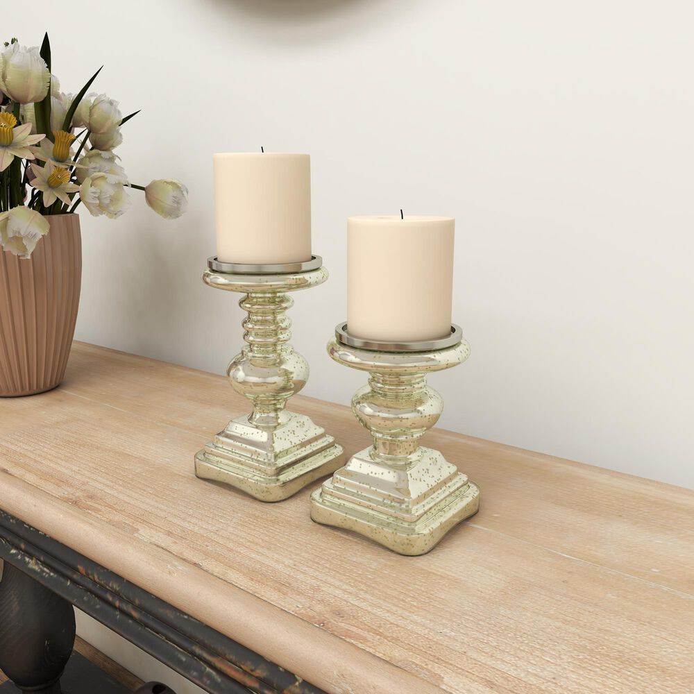 Maple and Jade 9&quot; Traditional Candle Holder in Silver &#40;Set of 2&#41;, , large