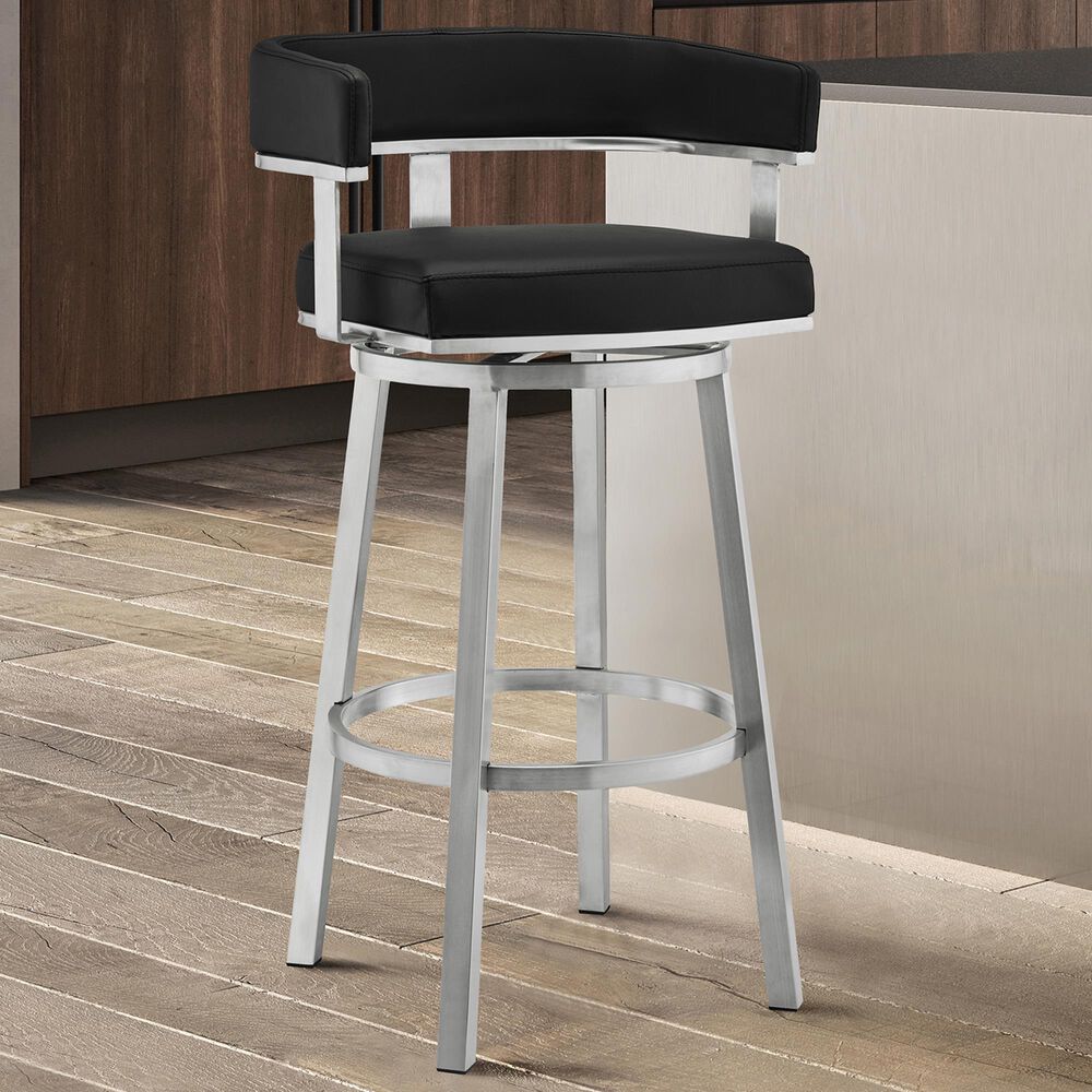 Blue River Lorin 26&quot; Swivel Counter Stool with Black Cushion in Stainless Steel, , large