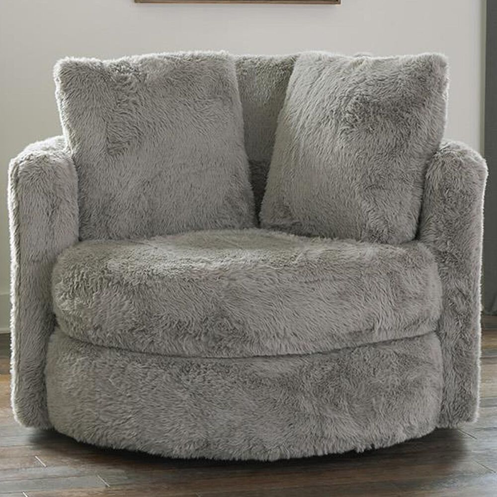Albany Furniture Fur Swivel Pod Chair in Yakety Yak Dove, , large