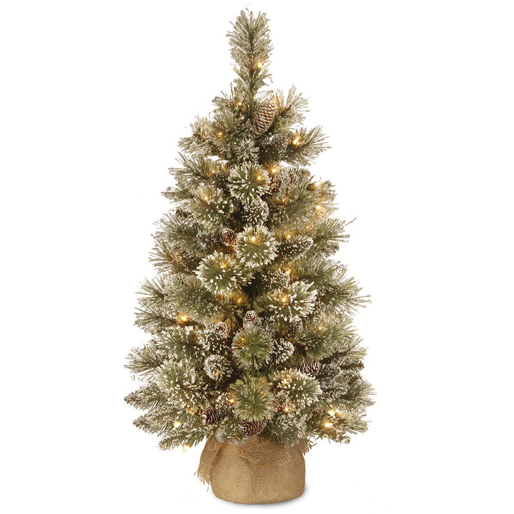 National Tree 3" Glittery Bristle Pine Tree with Battery Operated Warm White LED Lights, , large