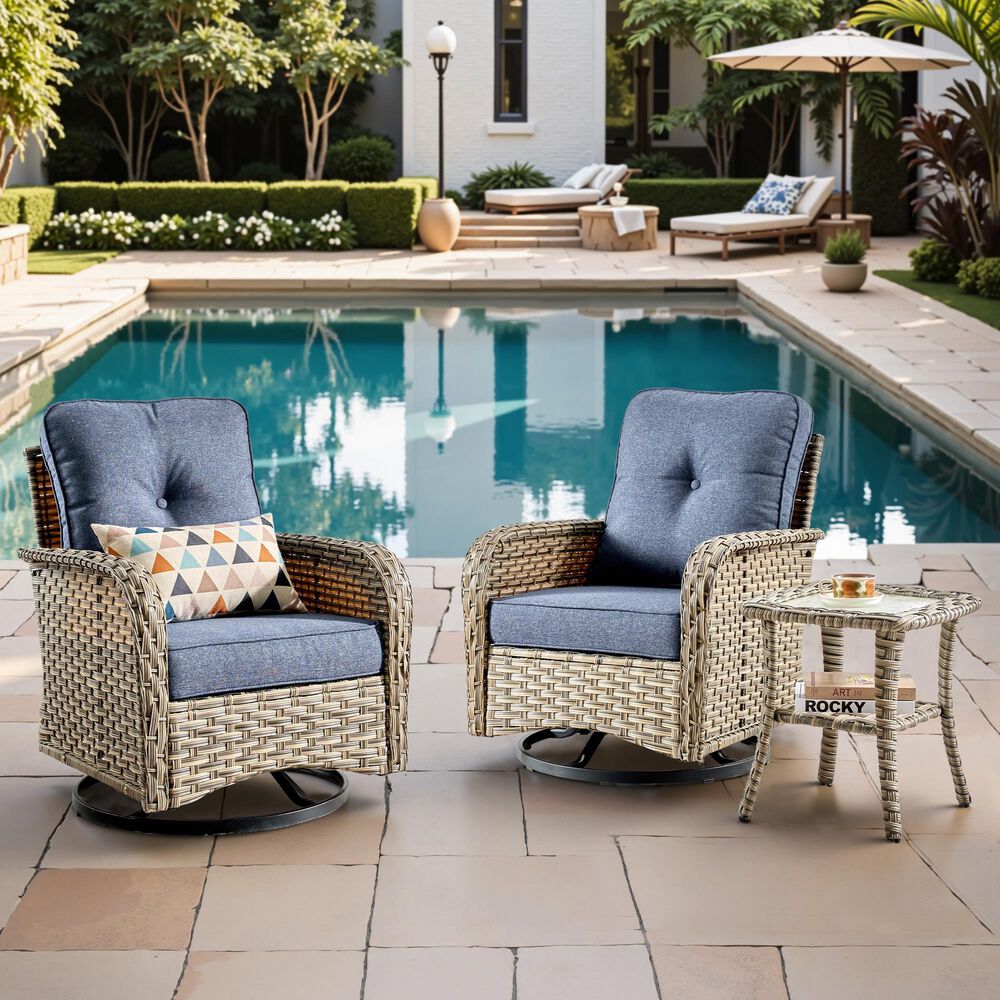 HOMLUX 3-Piece Patio Conversation Set in Denim Blue, , large