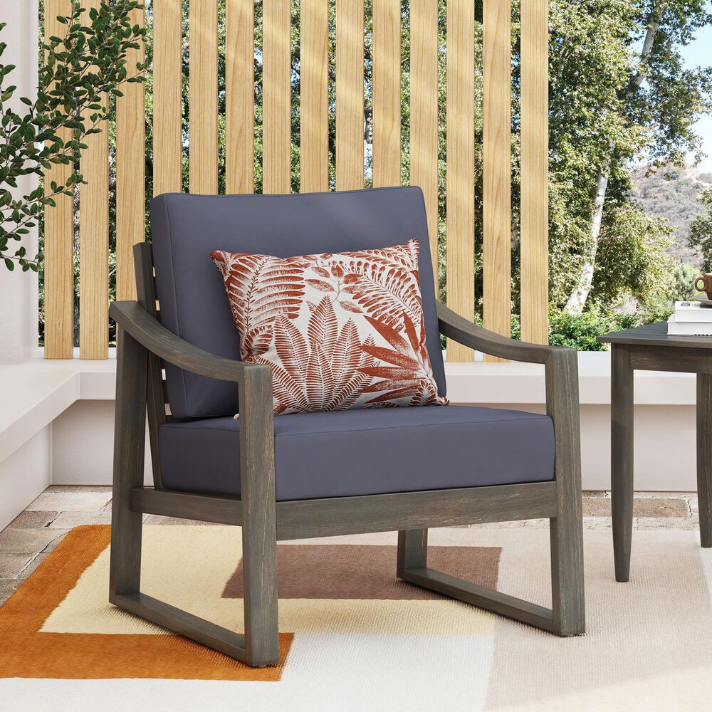 Hearth and Haven Samwell Outdoor Club Chair with Blue Cushion in Dark Grey, , large