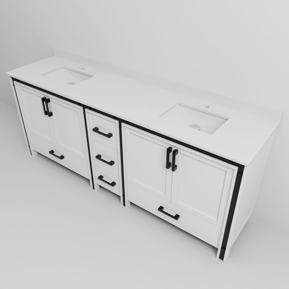 Lexora Home Ziva 84&quot; Double Bathroom Vanity in White with 2 cm White Quartz Top and Rectangular Sinks, , large
