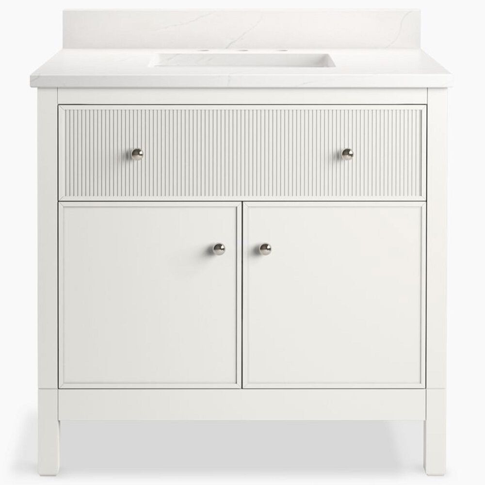 Kohler Malin 36" Single Bathroom Vanity in White with 3 cm White Quartz Top and Rectangular Sink, , large