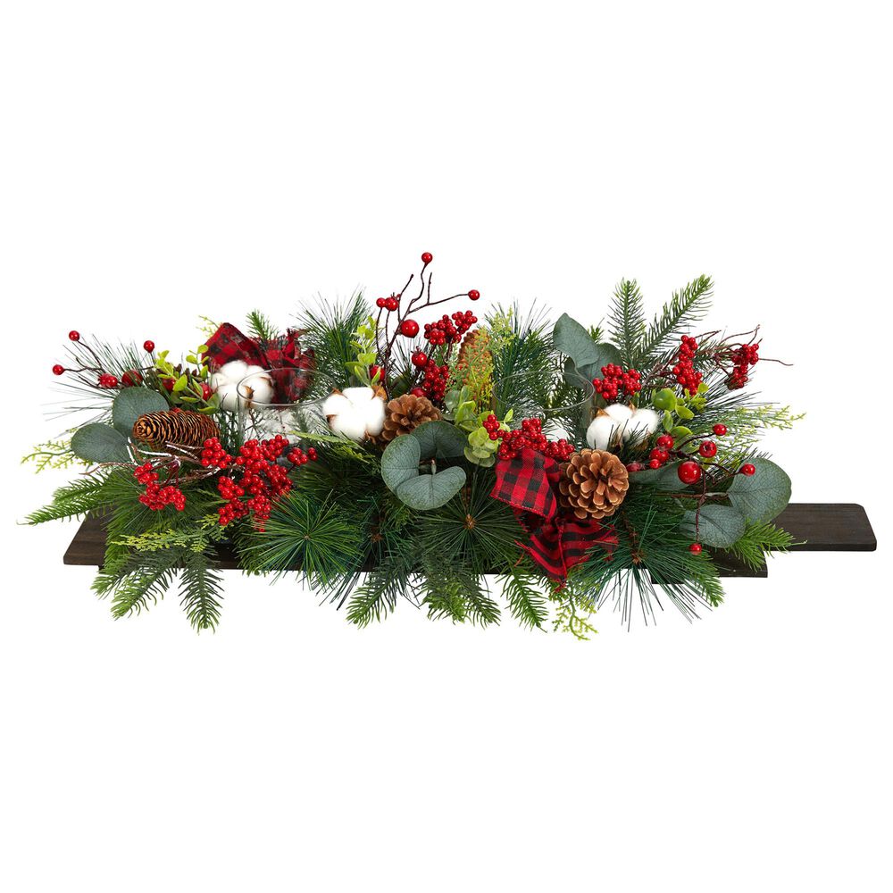 Nearly Natural Inc 24in. Holiday Berries, Pinecones and Eucalyptus Christmas Artificial Arrangement Cutting Board Wall Decor or Table Arrangement, , large